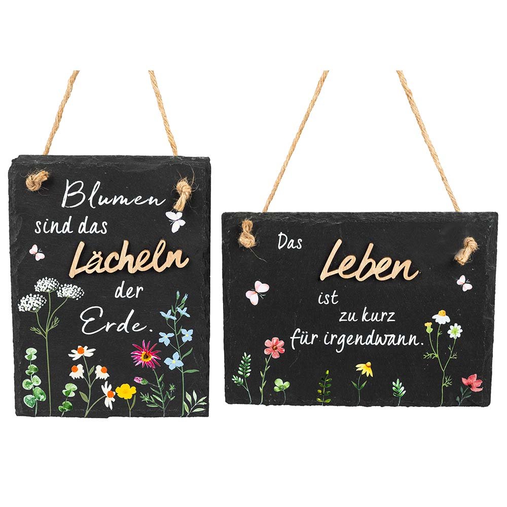Wandbild 20 cm rechteckig Lächeln o. Leben hängend Blumendekor aus Schiefer 605146 formano