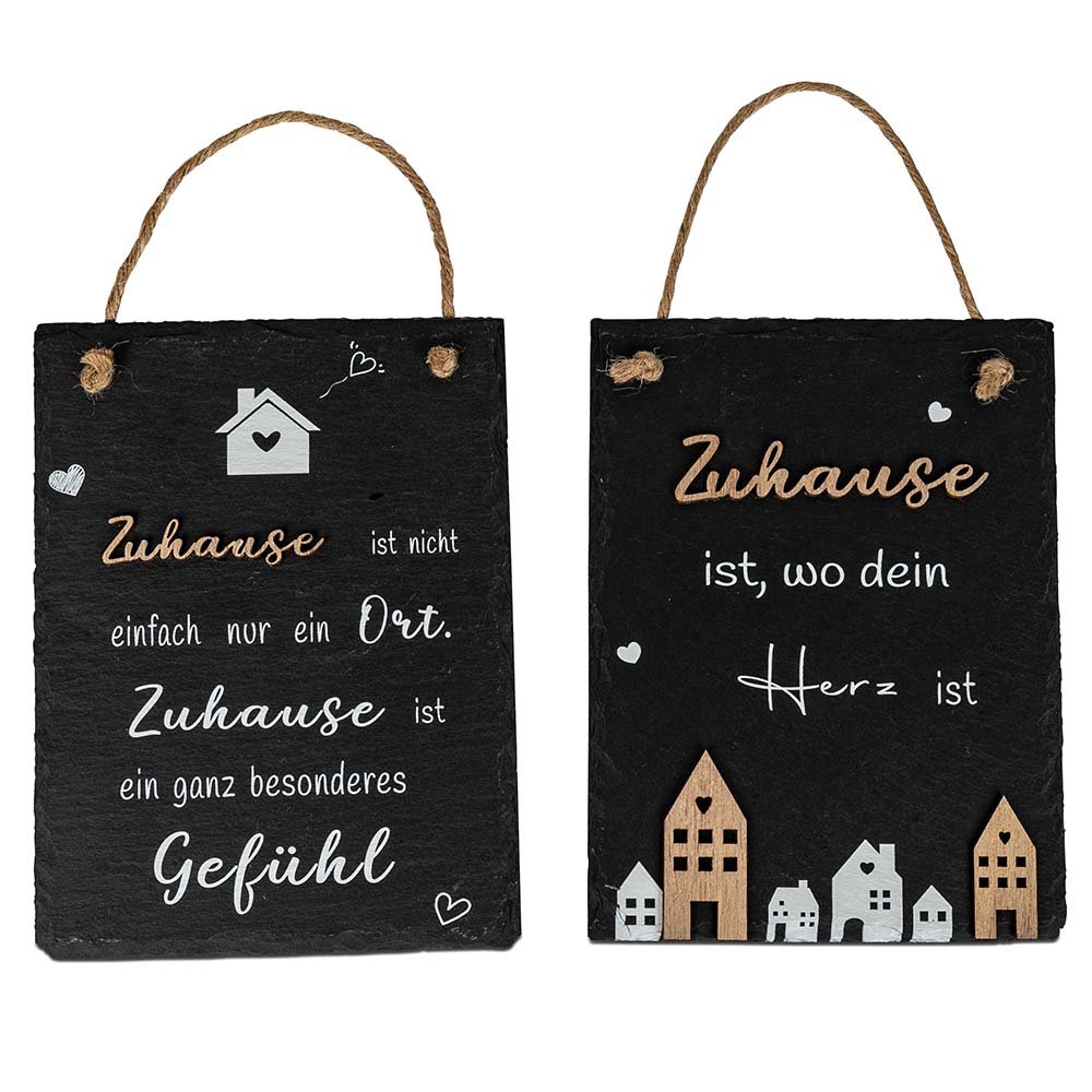 Wandbild 20 cm rechteckig Gefühl o. Herz hängend aus Schiefer 605122 formano