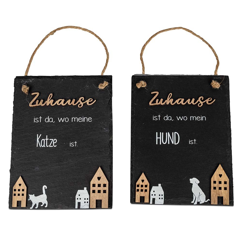 Wandbild 20 cm rechteckig Hund o. Katze hängend aus Schiefer 605115 formano