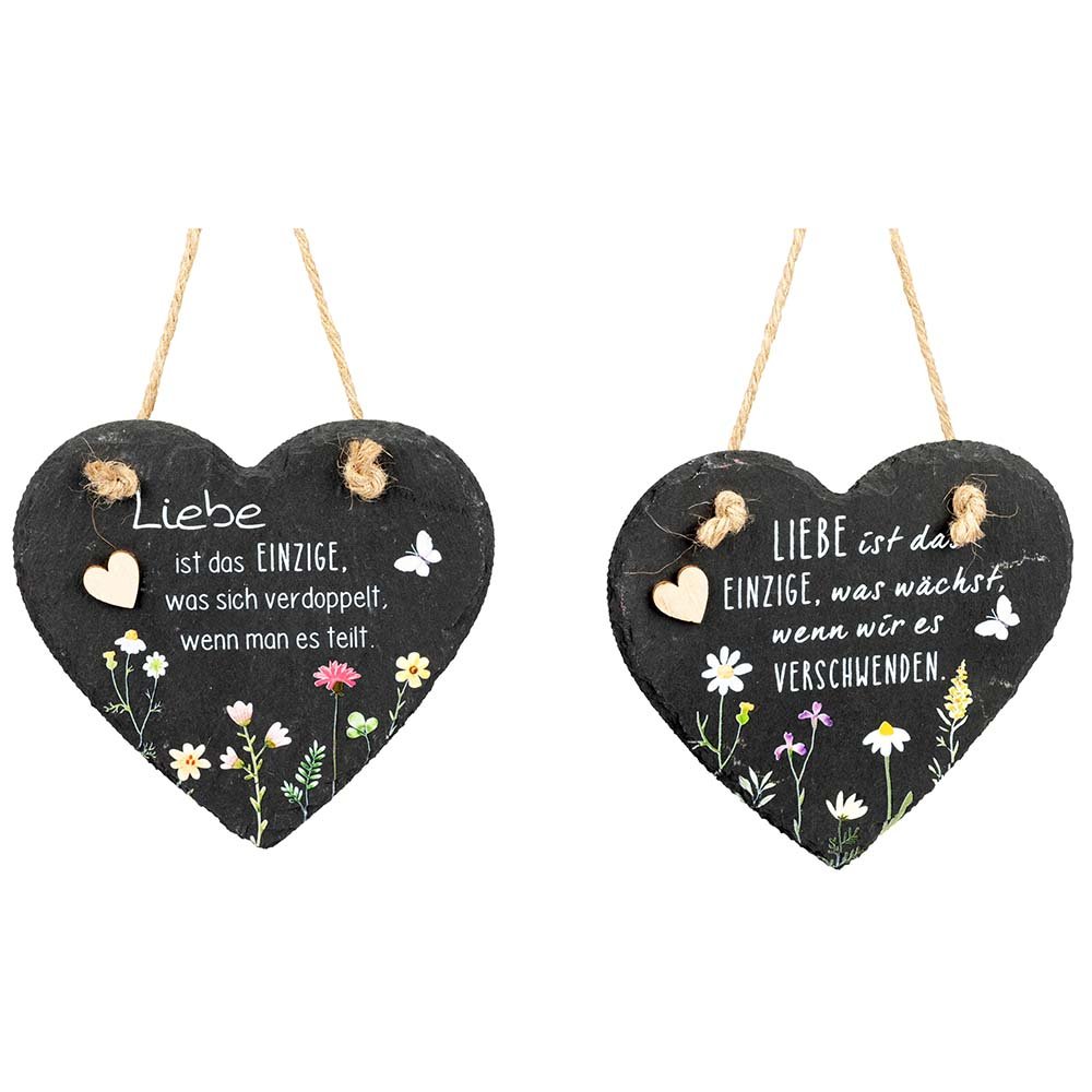 Wandbild Herz 15 cm Liebe teilt o. verschwendet hängend Blumendekor aus Schiefer 605160 formano