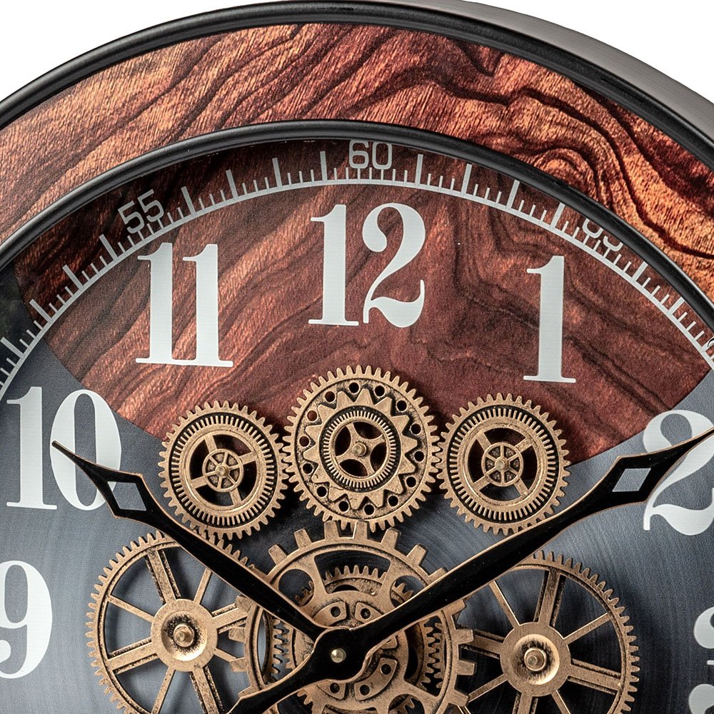 Detailansicht von der Wanduhr 59 cm Zahnrad Bewegung Wurzelholz-Dekor 676023 formano