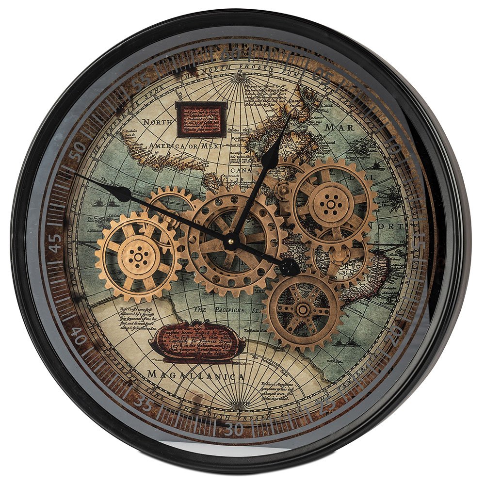 Wanduhr Weltkarte 60 cm Zahnrad Bewegung 676610 formano