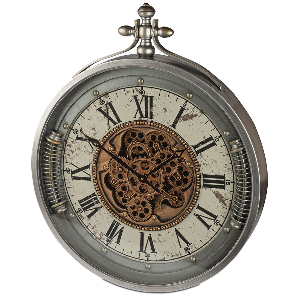 Wanduhr 79 cm antik silber-grau Zahnrad Bewegung 676634 formano