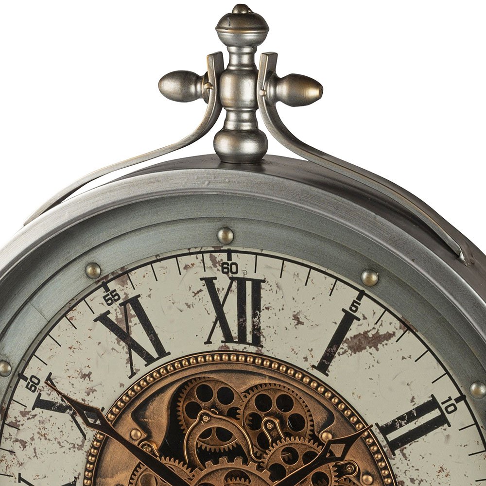 Detailansicht von der Wanduhr 79 cm antik silber-grau Zahnrad Bewegung 676634 formano