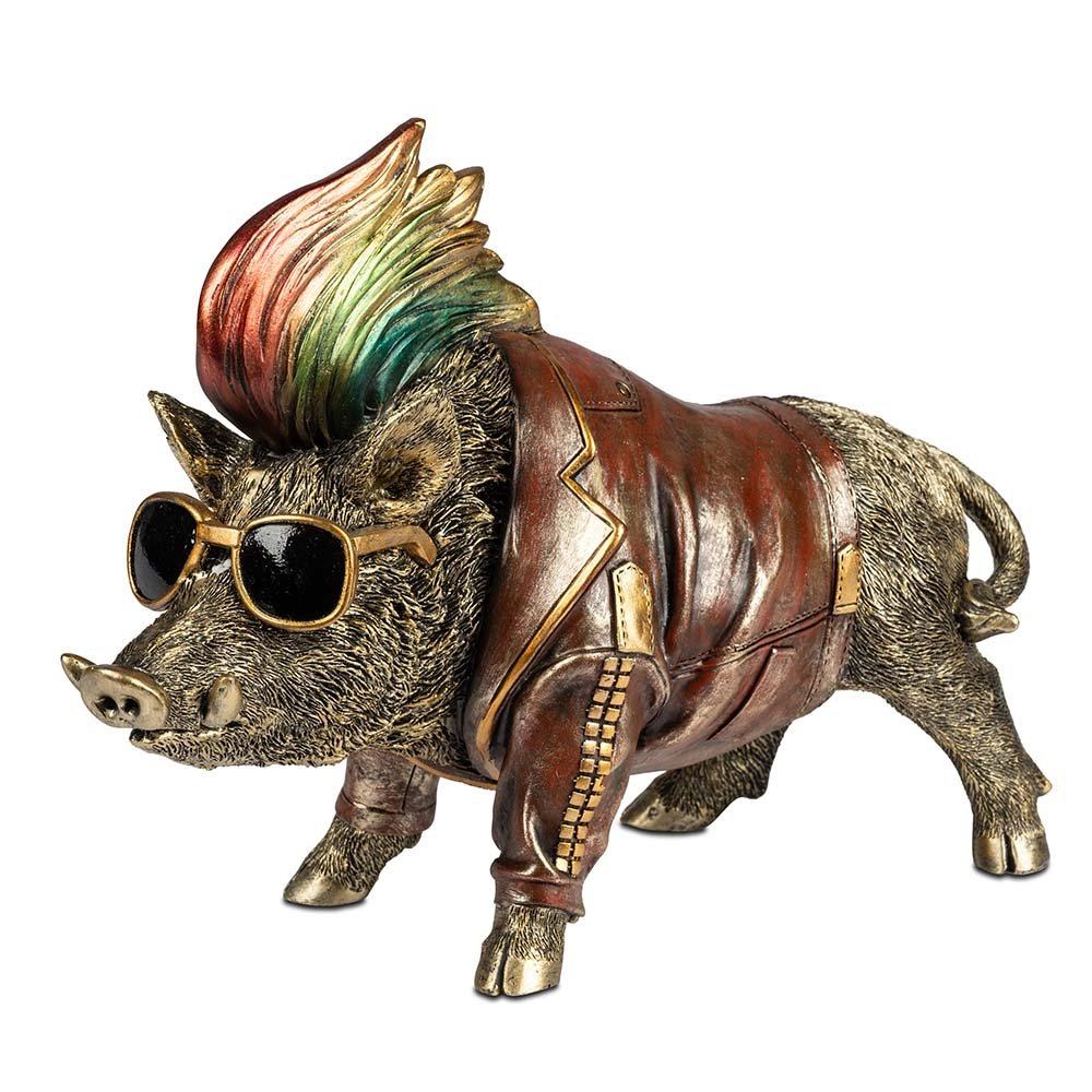 Wildschwein mit Sonnenbrille antik-gold 32 cm handbemalt 759993 formano