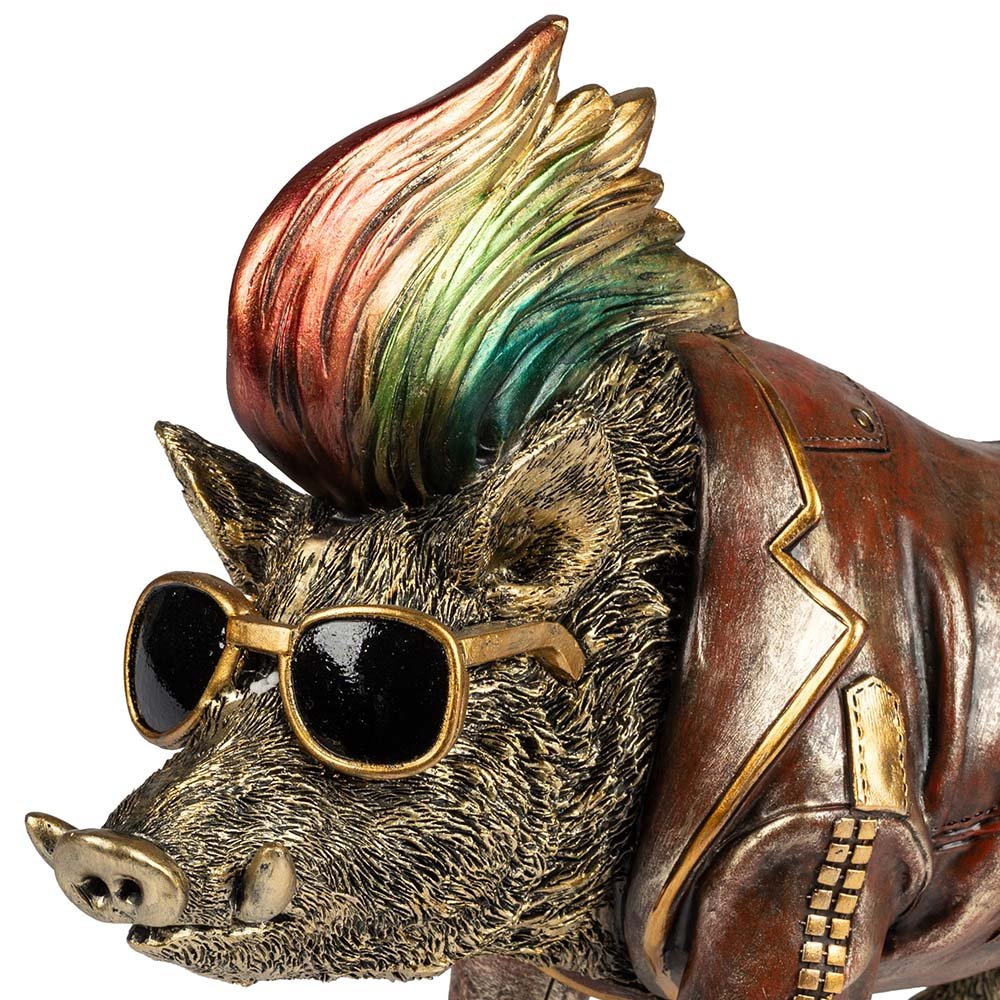 Detailansicht Wildschwein mit Sonnenbrille antik-gold 32 cm handbemalt 759993 formano