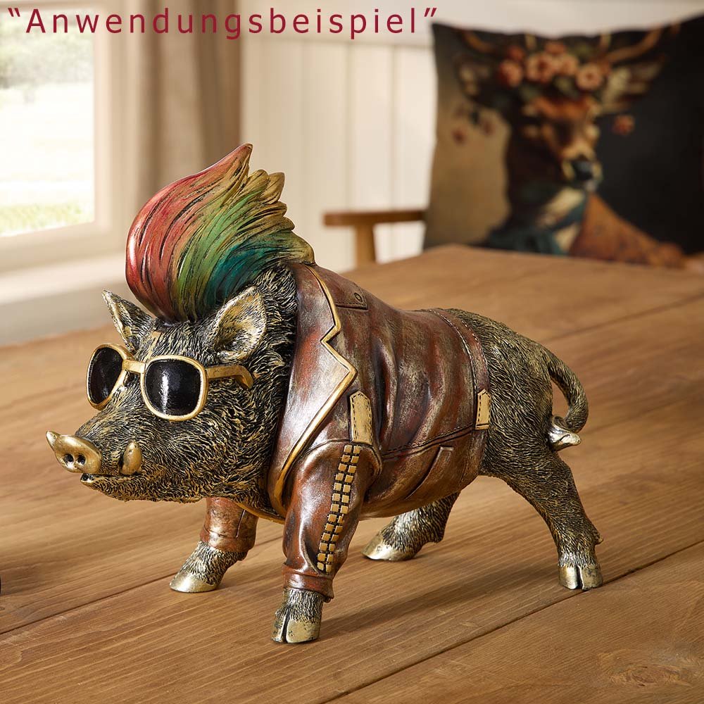 Wildschwein mit Sonnenbrille antik-gold 32 cm handbemalt Werbefoto 759993 formano